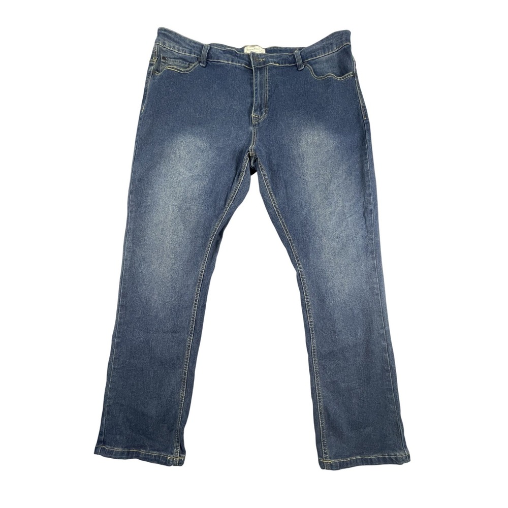 Smith & Mills Jeans Mens 42x30 Blue Straight Leg Stretch Denim Faded Casual